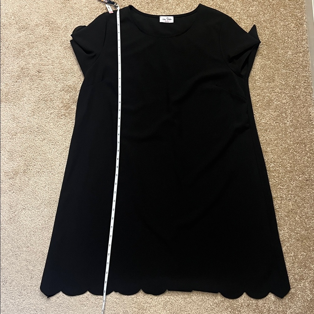 Jenny Boston Black Mini T Shirt Dress Scallop Hems Size Large - Picture 11 of 12